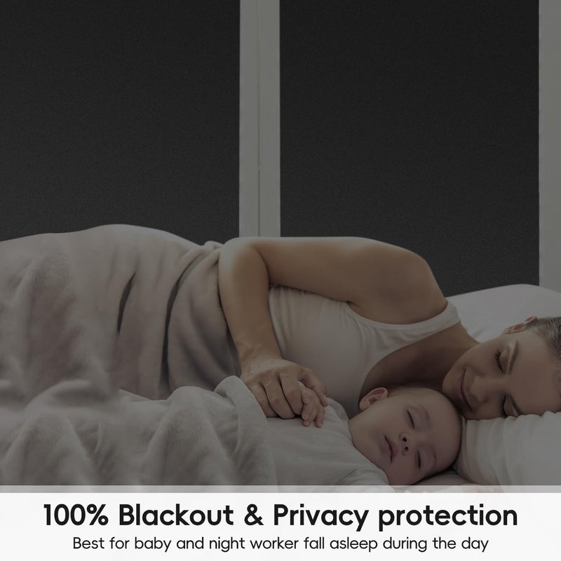 DUOFIRE Blackout Window Film Sun Blocking White Black Window Privacy Film Non Adhesive Static Cling Removable Windows Tint Anti -Glare Day Sleep Windows Tinting Films for Home, Office(17.4 x 78.7 in) - Image 2